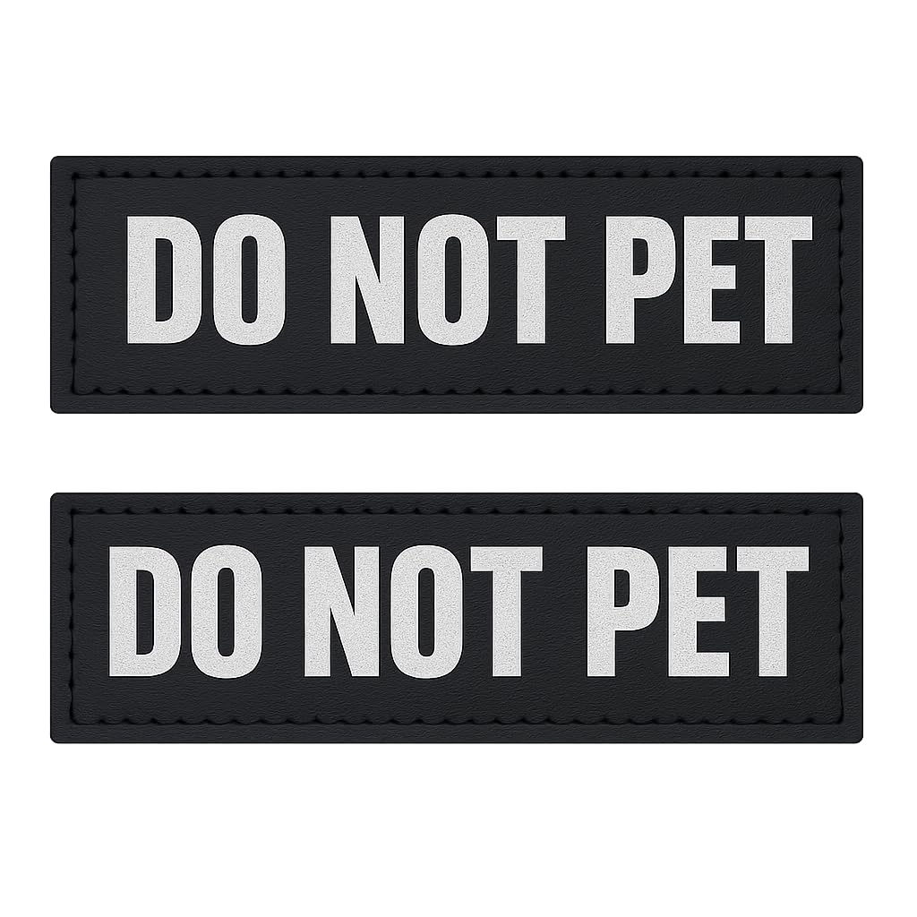 Albcorp Reflective Do Not Pet Patches with Hook Backing for Service Animal Vests /Harnesses Large (6 X 2) Inch