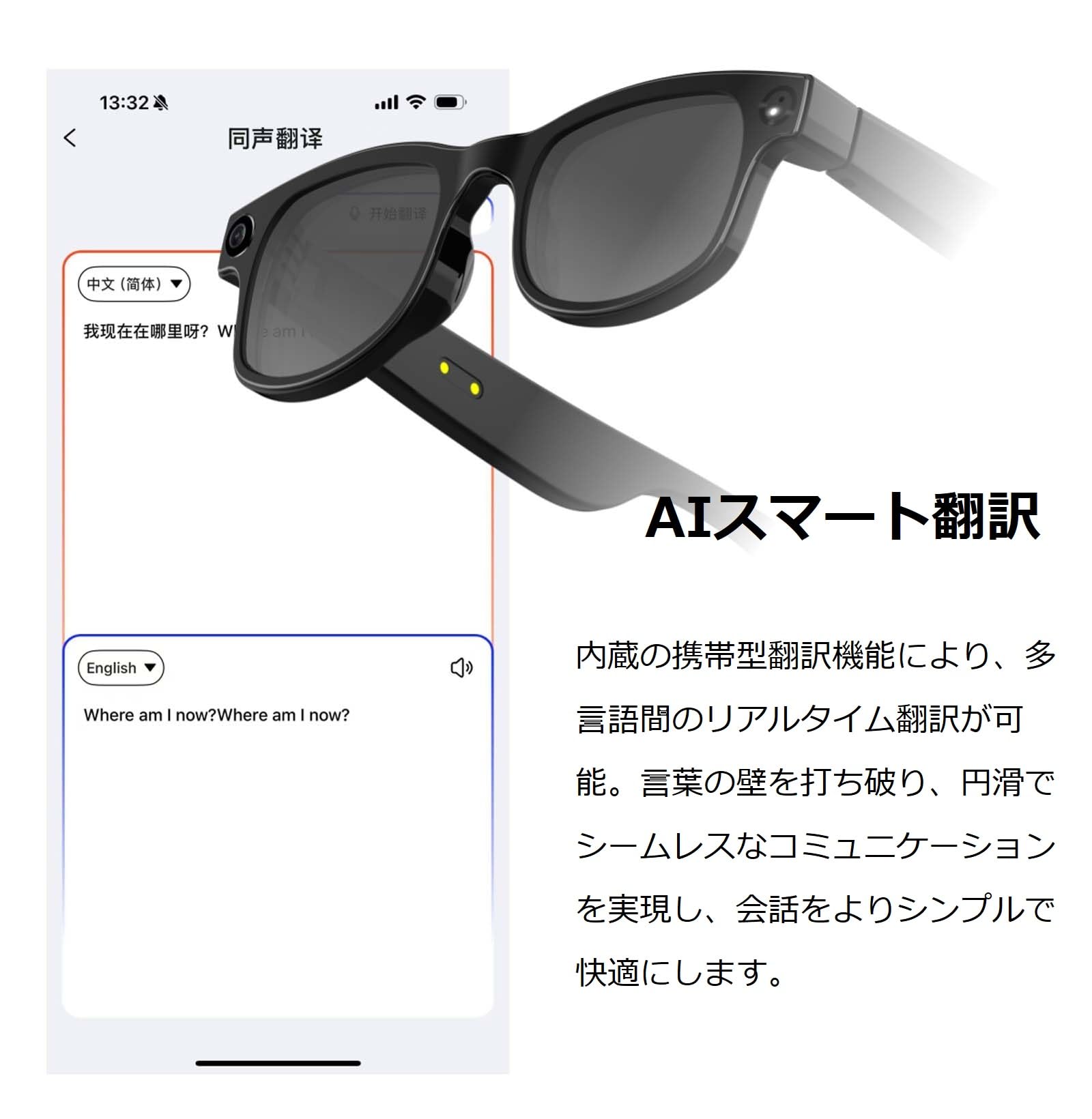 Amazon | AIスマートグラス 5MPカメラ搭載 Bluetooth通話 ハンズ