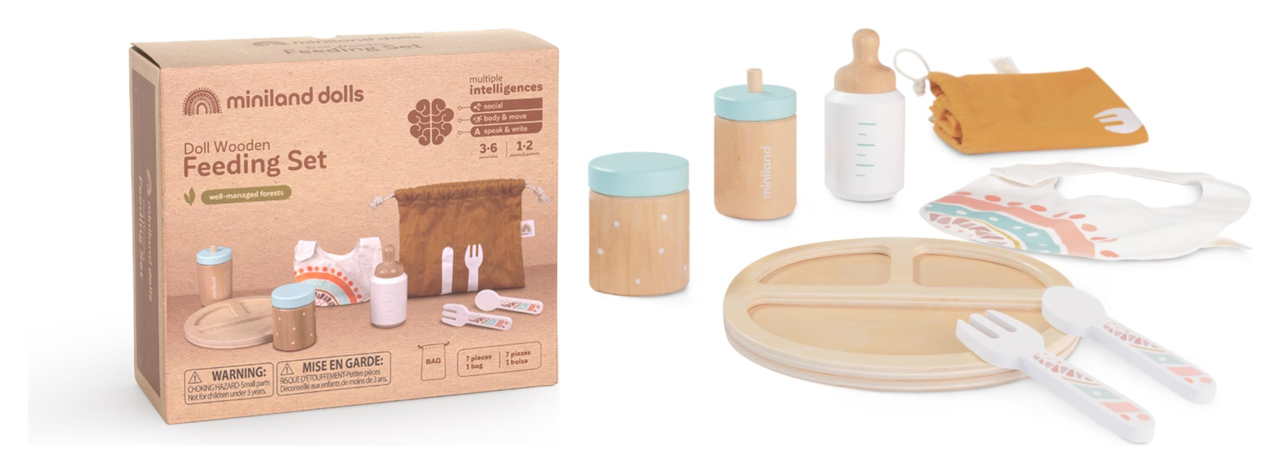 Miniland Doll Wooden Feeding Set - Quality, ECO, Imaginative