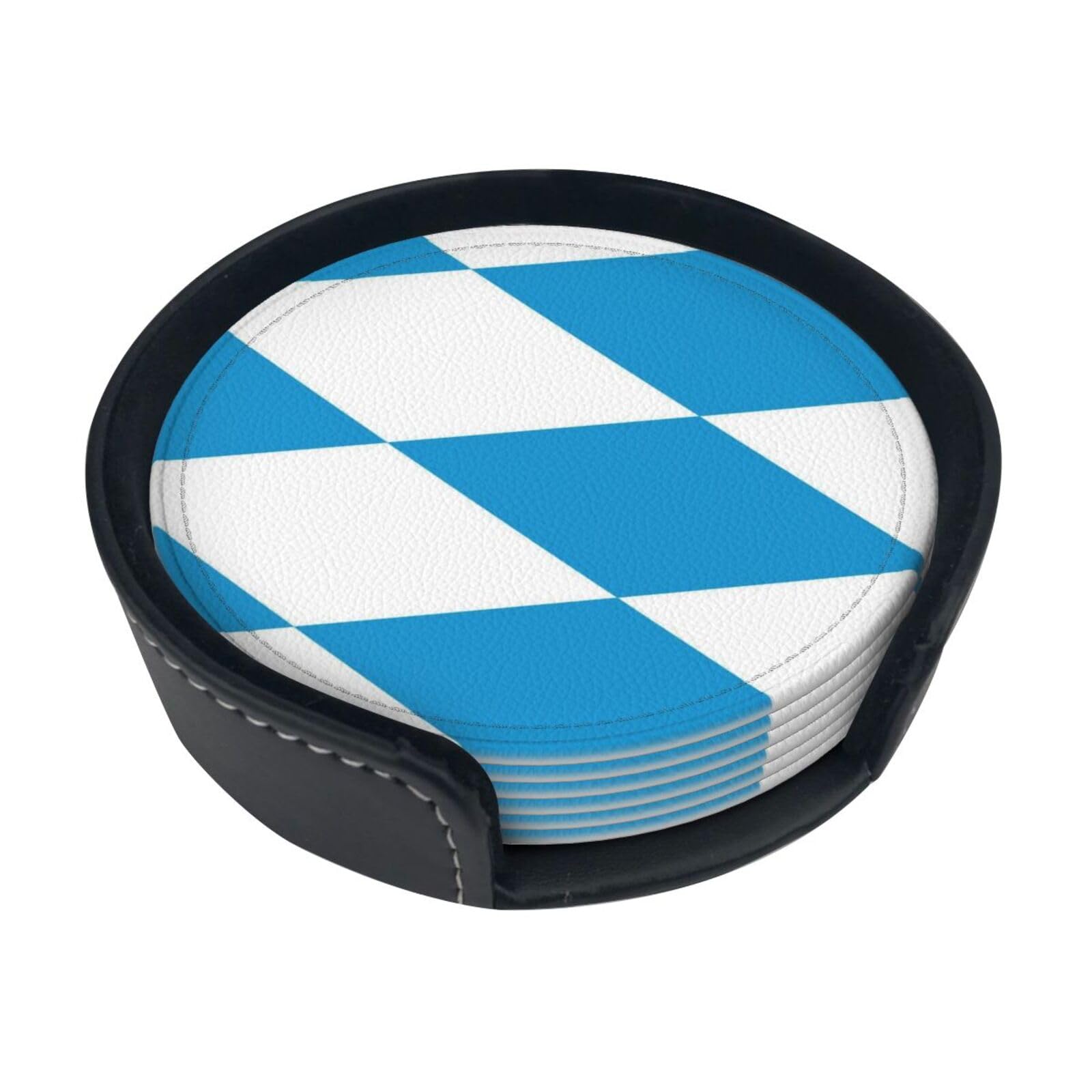 Bavarian flag Leather Coasters-Set of 6 with Storage Holder