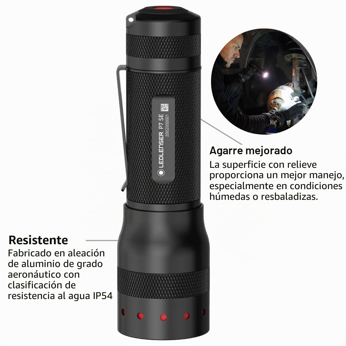 Ledlenser P7 SE LED Torch, 500lm, AAA Battery Powered, 320m Beam, IP54 | Hasta 25h de autonomía, enfoque ajustable, 3 modos de luz, 175g, IP54, funda incluida, ideal para senderismo