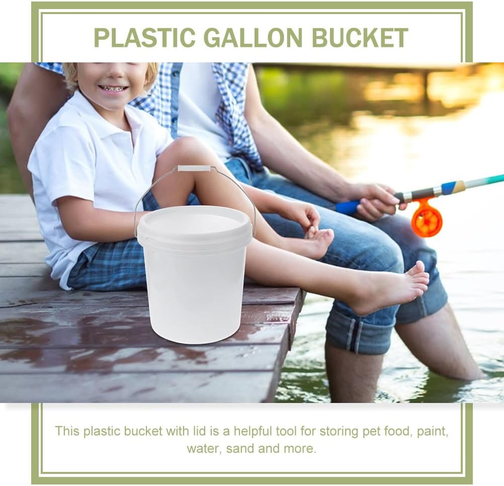 5PCS White Food Grade Buckets,Bucket Pail Container with Lid Heavy Duty Plastic Bucket for Ranch Kitchen Party Fishing Painting - 1L