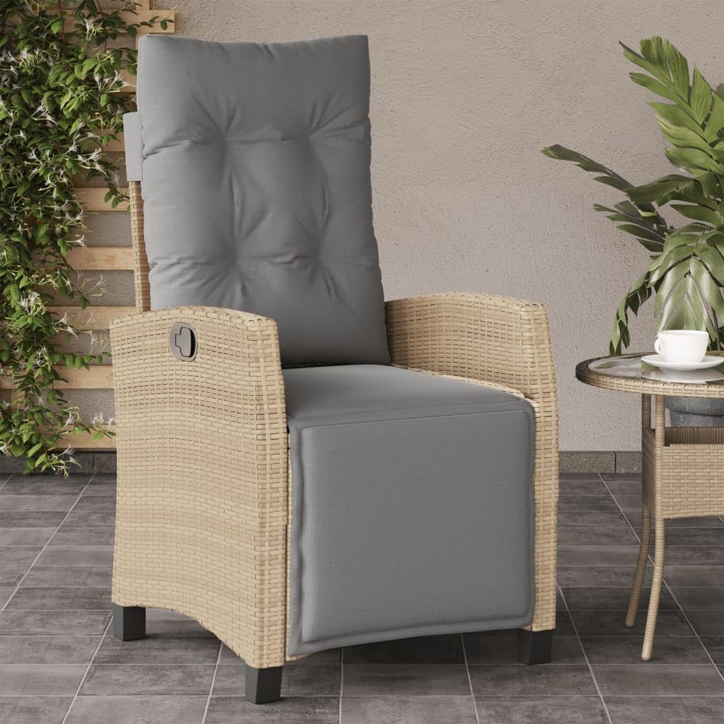 Poltrona reclinabile giardino poggiapiedi 2 pz rattan PE beige mix sedie esterno resistente alle intemperie poltrone per terrazze beige misto con poggiapiedi