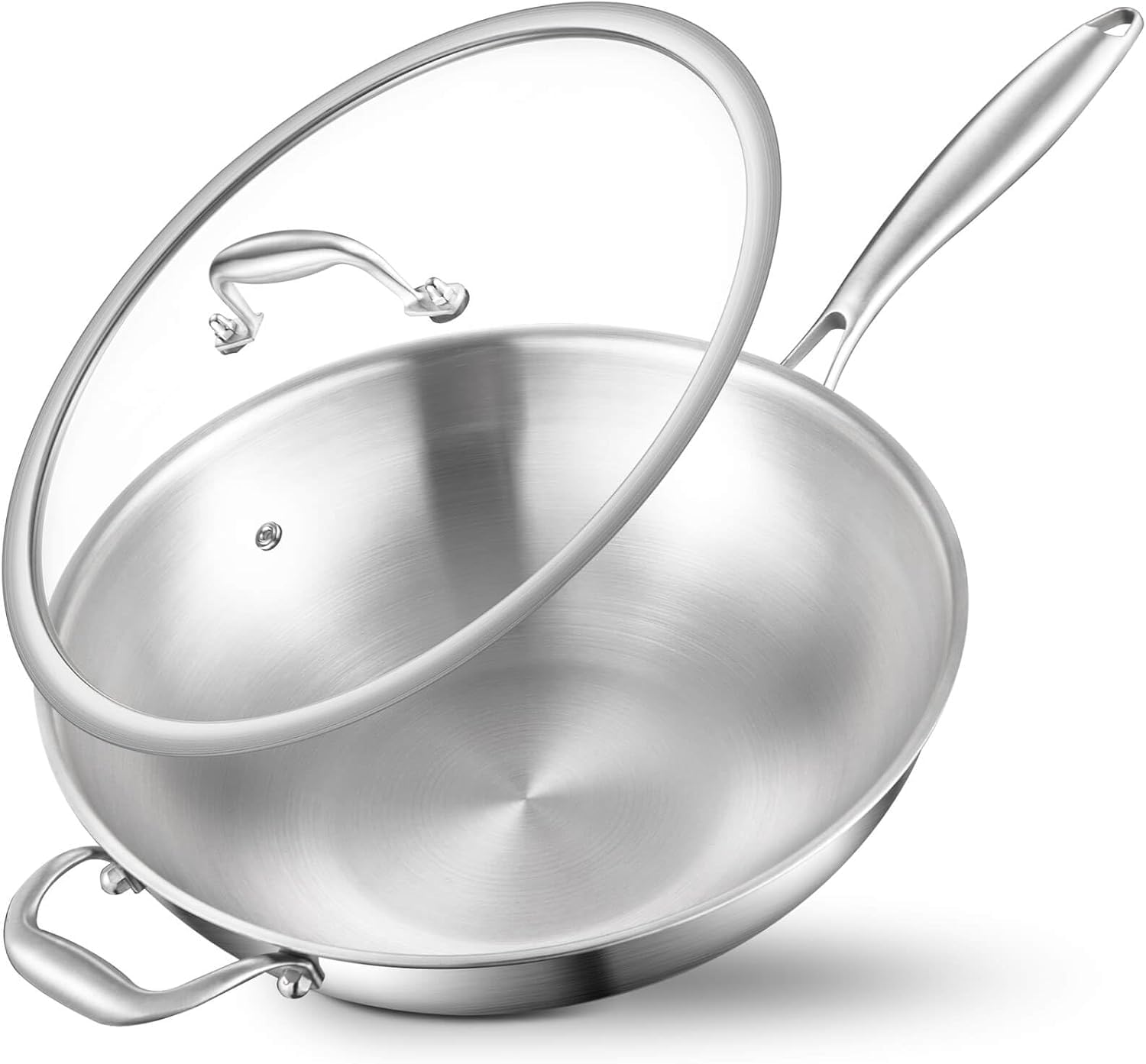Patelnia wok ze stali nierdzewnej 33 cm z długim uchwytem i