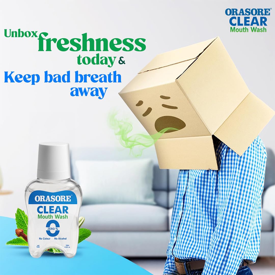 ORASORE Clear Mouthwash | Kills Bad Breath & Stops Tooth Decay | 100% Ayurvedic With 12 Ingredients Including Miswak Suitable For Men, Women, Children | 100 Ml 2