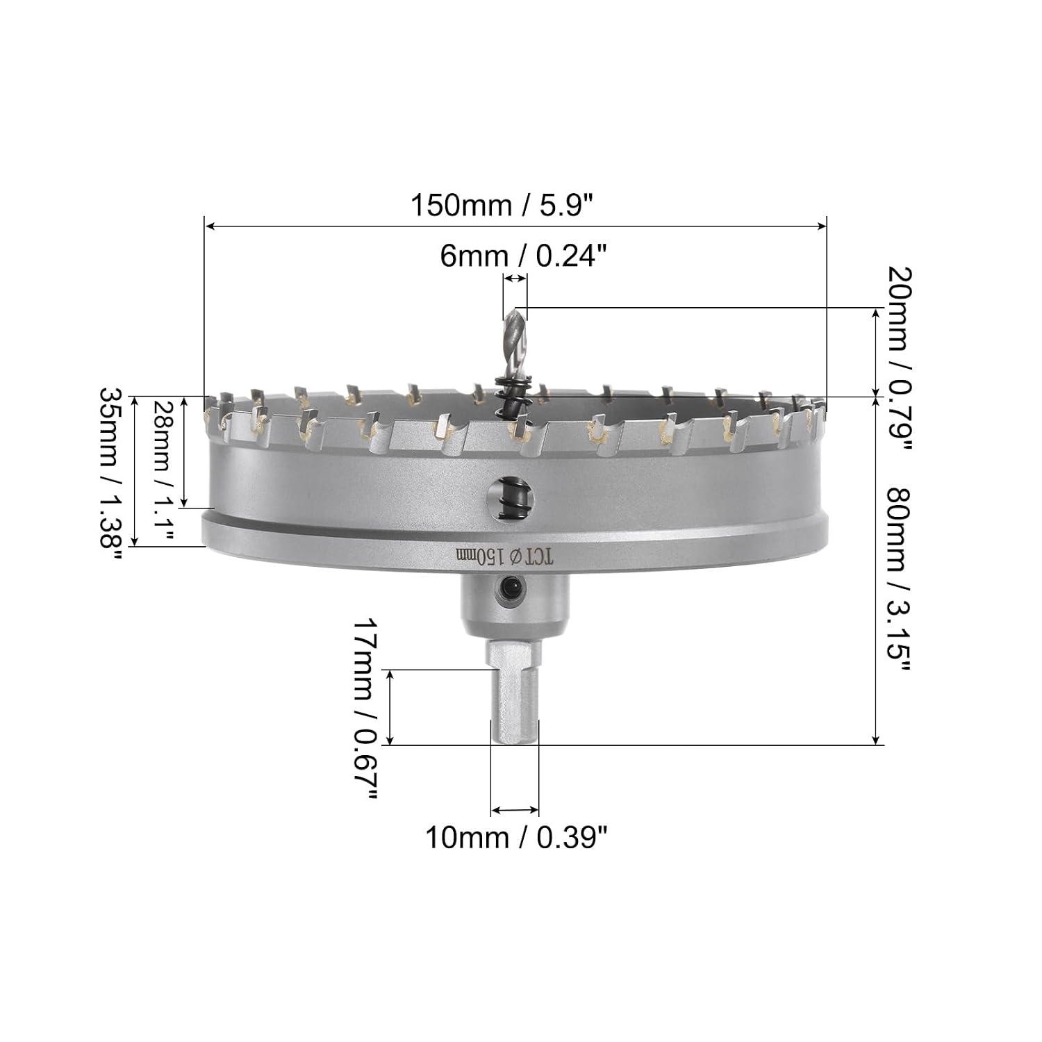 HARFINGTON Metal Hole Saw Carbide Cutter 150mm / 5.9" Dia for Stainless Steel, Metal