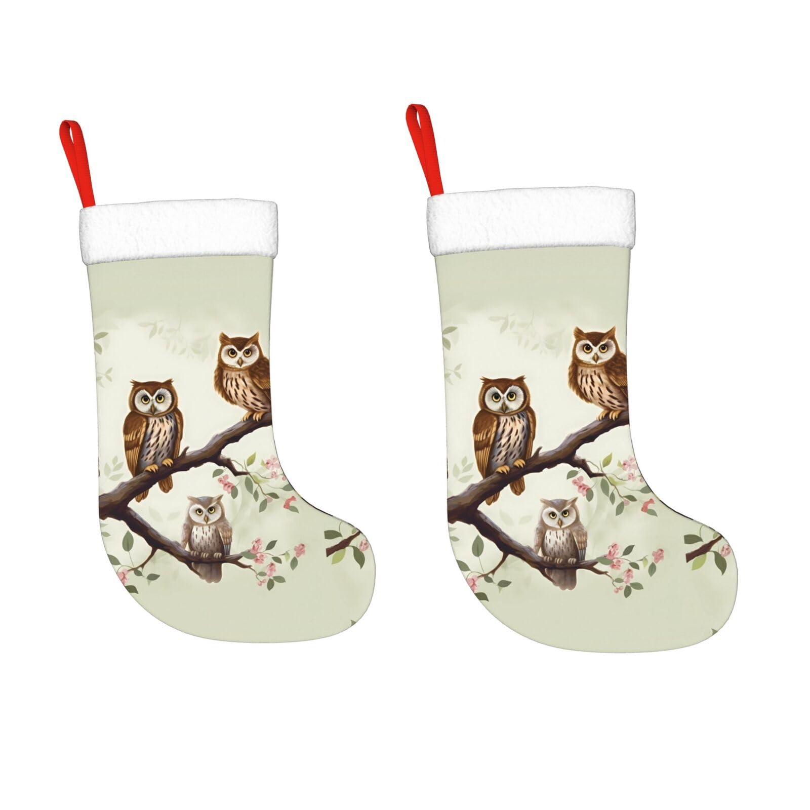 KLOPH 2 Pack 18 Inches Christmas Stockings Personalized Owls on a Branch Xmas Stocking Hanging Decoration Fireplace Stocking for Holiday Xmas Tree Christmas Fireplace Decor Gifts