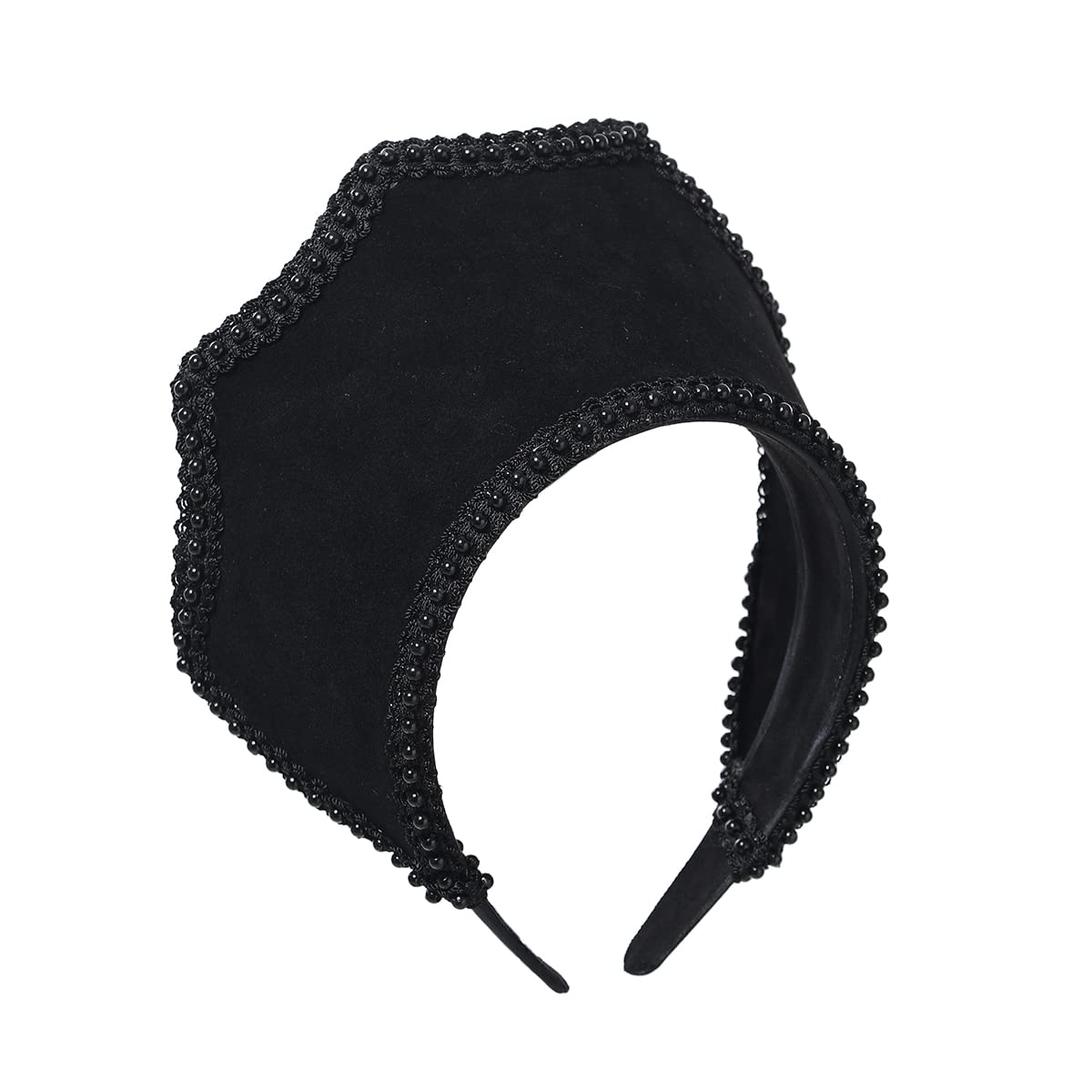 BPURB Renaissance Medieval Tudor Queen Headpiece for Women Anne Boleyn Headband Elizabethan Royal Coronet Hood Tiara Hat (Black-3) - Image 2