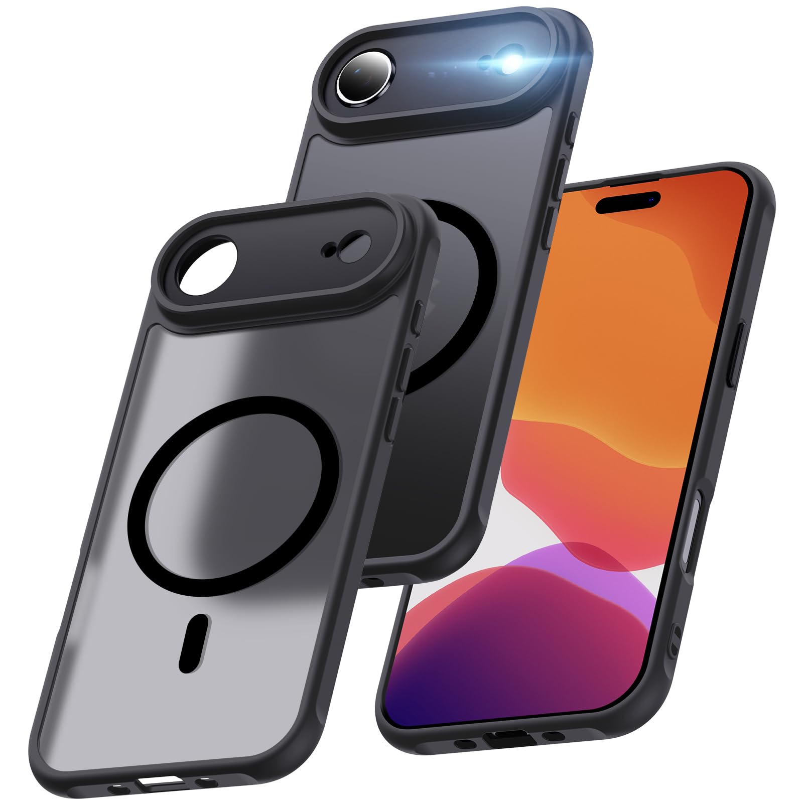 Aunote 対応 いphone17air ケース Magsafe対応 カメラ保護 米軍MIL規格 耐衝撃 マット 薄型 ストラップホール付き ワイヤレス充電対応 スマホケース iPhone17air ケース ブラック