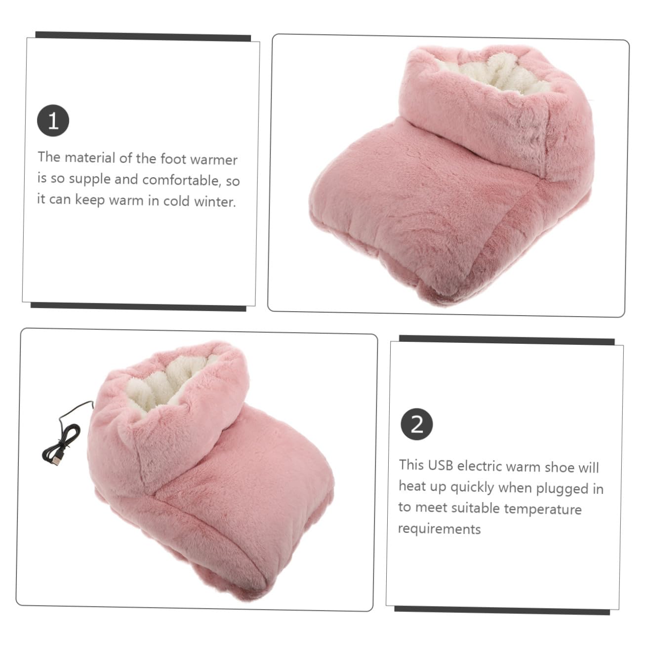 Scaldapiedi Elettrico USB Rosa, Scarpe Riscaldanti Alte per Inverno | Eva e Peluche, Smontabile e Lavabile, Casa e Ufficio, Mantenimento Costante del Calore