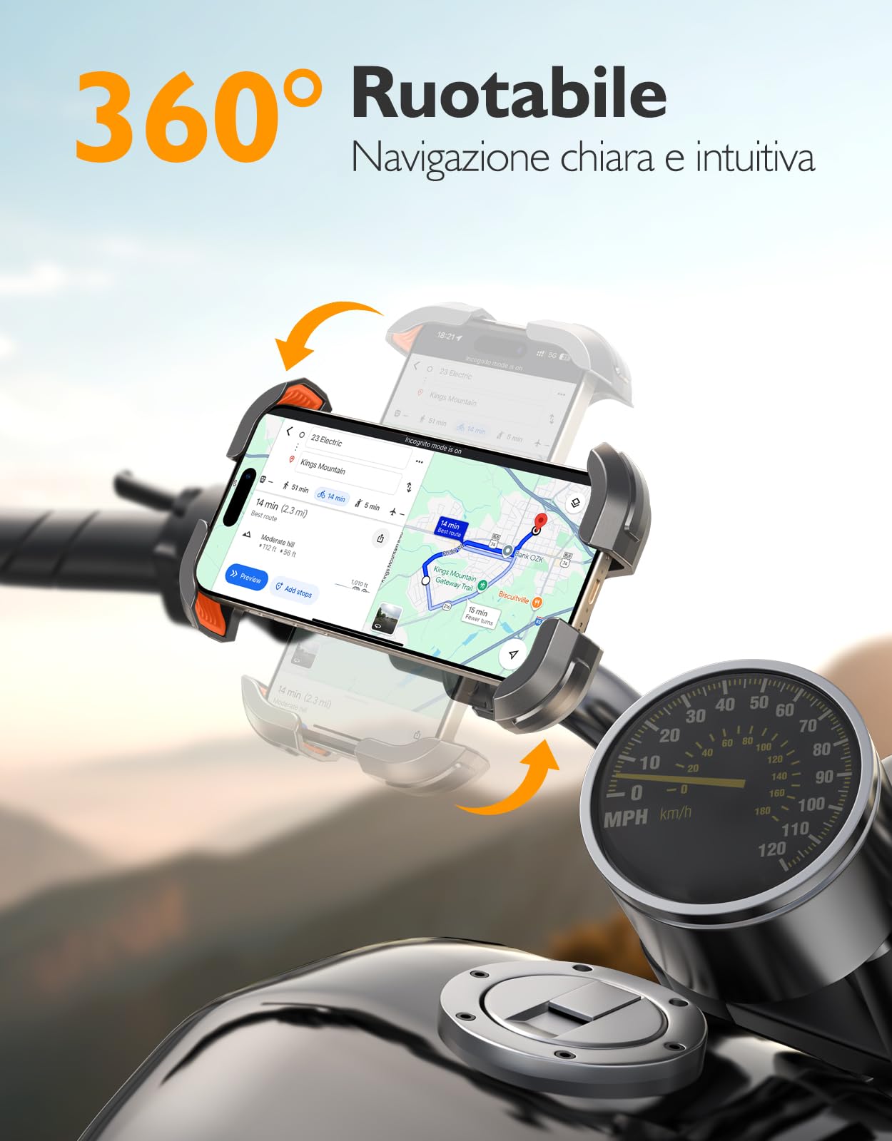 Porta Cellulare Moto, [Dumper Antivibrazioni & 1S Blocco] Porta Cellulare Bici Manubrio, 360° Rotabile Supporto Telefono Moto, Compatibile con iPhone, Galaxy, 4.7-6.9" Smartphone