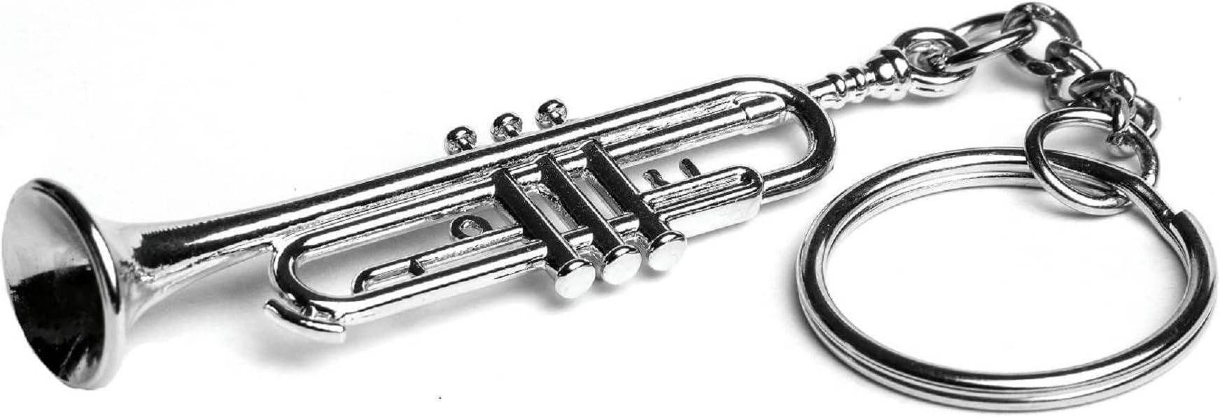 Trumpet polished silver-plated keyring