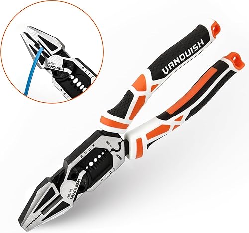 Miniatura 9 de VANQUISH Alicates Linesman 8 en 1, alicates combinados multiusos de 8 pulgadas, cortador de alambre, crimpadorpelador, herramienta de mano de acero