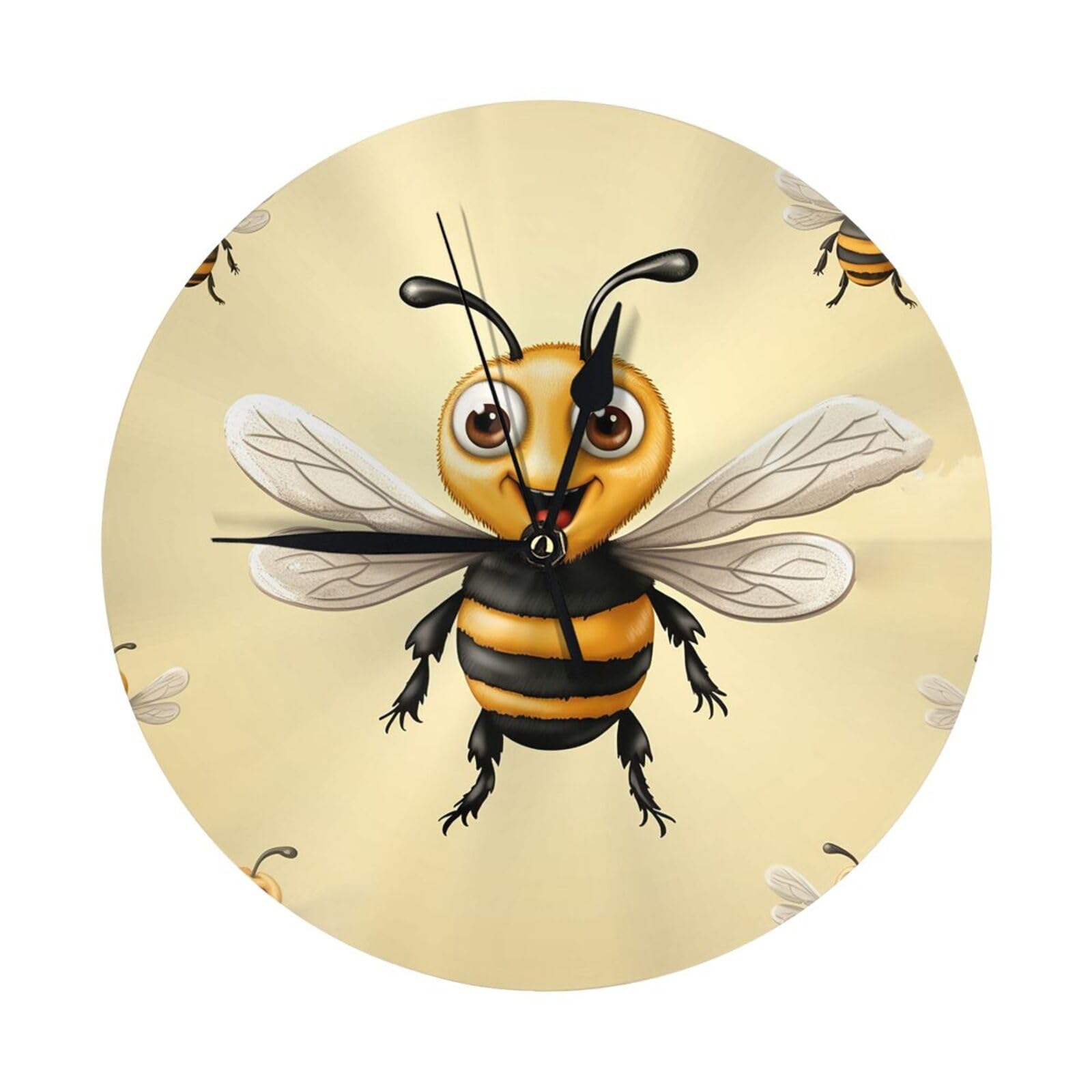 FodPand Honey Bee Wall Clock - 10 Inch Silent Non-Ticking Modern Wall Clocks Battery Operated - Classic Simple Minimalist Analog Round Decorative Clock for Kitchen, Home, Office