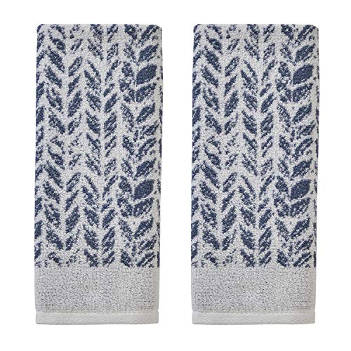 SKL Home Distressed Leaves 100% Turkish Cotton Premium 2-Piece Hand Towel Set 600 GSM Soft & Absorbent Jacquard Decorative for Bath/Kitchen/Bar Denim Blue
