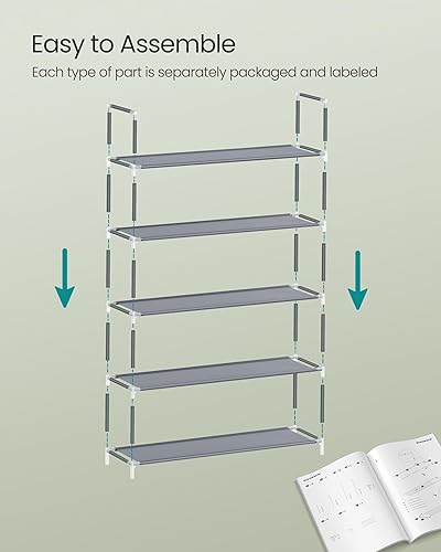 Miniatura 5 de SONGMICS Zapatero de 5 niveles, almacenamiento de zapatos para armario de pasillo, delgado y ahorra espacio, marco de metal, estantes de tela no