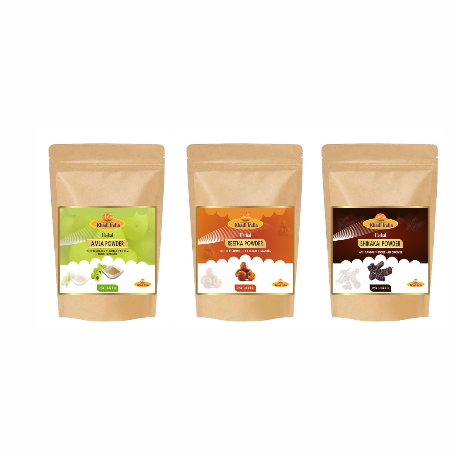 Khadi Care Hair Care Combo | Amla, Reetha & Shikakai Powder | Natural Hair Care Solution for Strong, Beautiful Hair | Pack of 3-image-34