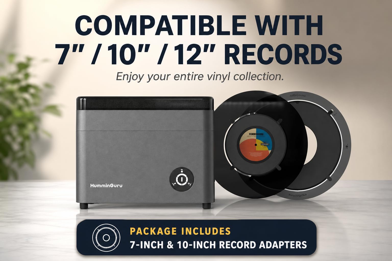 HumminGuru Limpiador ultrasónico de Discos de Vinilo: Limpieza ultrasónica de Discos de Vinilo a 40 kHz con Secado automático, Kit de Limpieza de Discos de Vinilo con filtros (HG01, 7/10/12 Pulgadas)