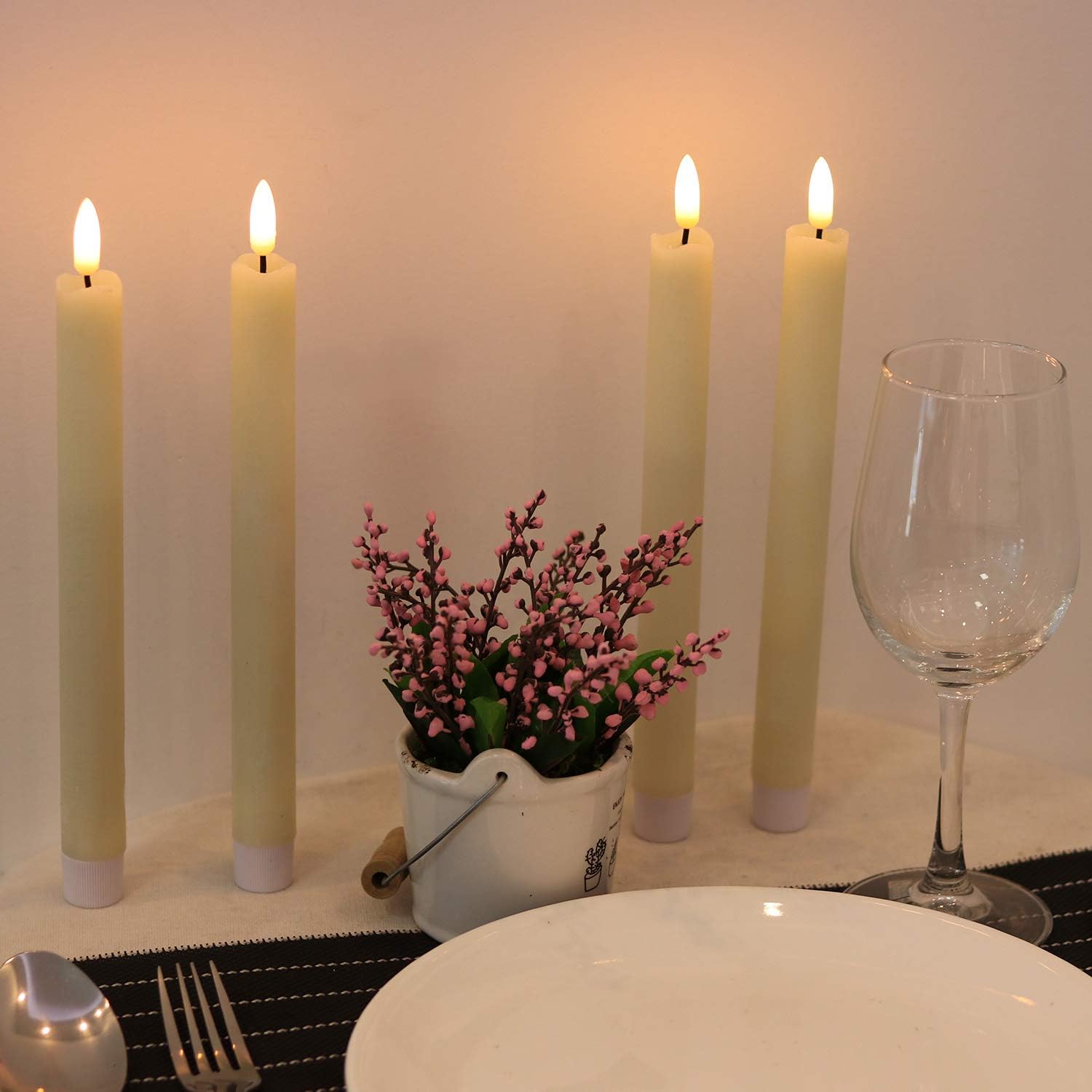 Eldnacele Flameless Taper Candles Flickering with Remote Timer Realistic 3D Wick, Battery Operated Window Taper Candlestick Set of 8 White for Christmas Festival Wedding Home Decoration – Cream