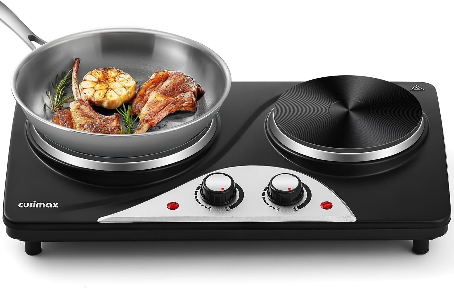 Russell Hobbs Double Hot Plate Electric Stainless Steel Hob, 2 Cast iron plates, Large 1500W