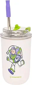 Zonacriativa – Copo Neo com Canudo 300ml Buzz Lightyear Toy Story | Copo Térmico em Aço Inox com Parede Dupla e Tampa de Vedação | Hidratação e Aventura ao Infinito e Além