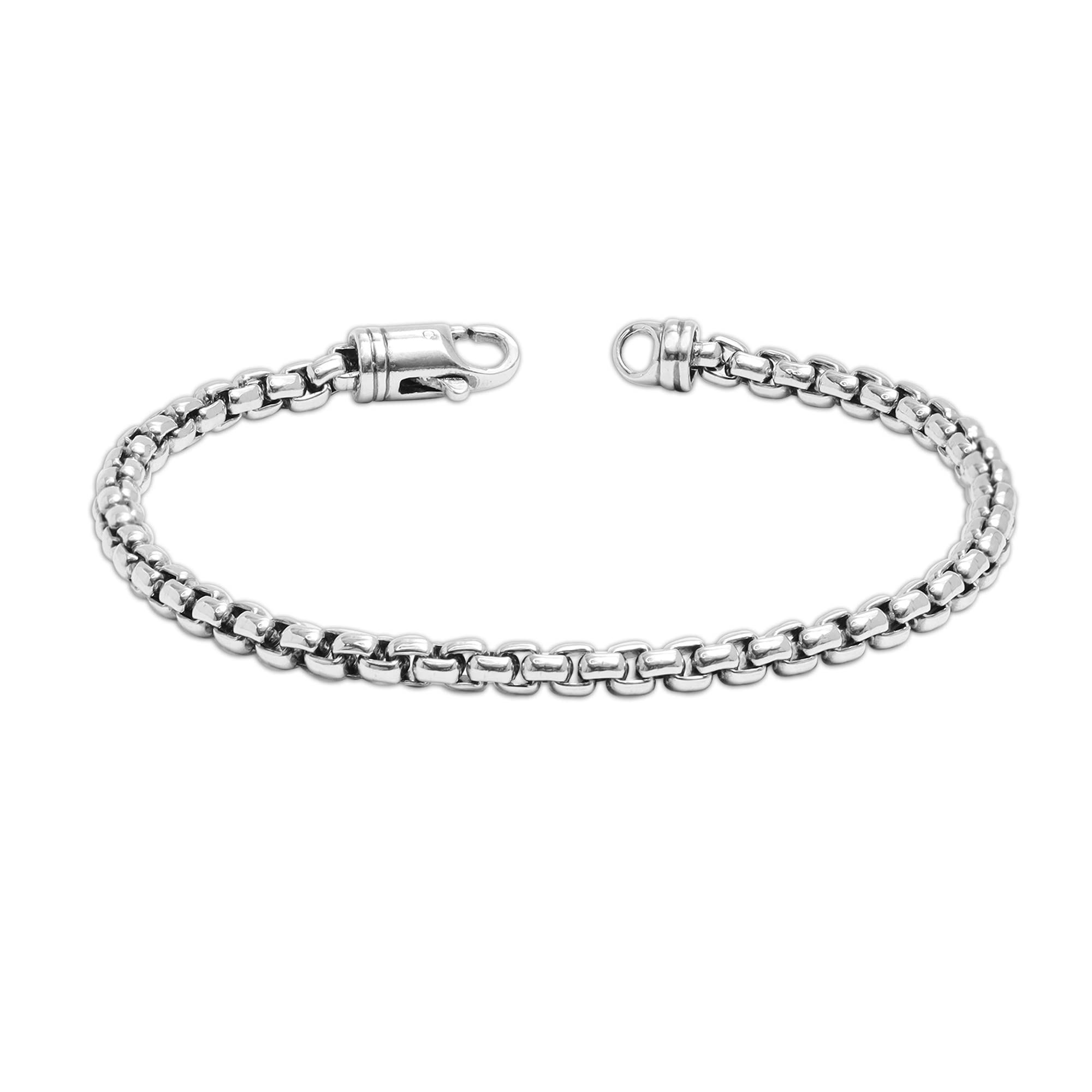 LeCalla925 Sterling Silver Box Chain Bracelet | BIS Hallmarked Classic Round 6mm Square Rolo Link Round Box Chain Bracelet for Men and Boys