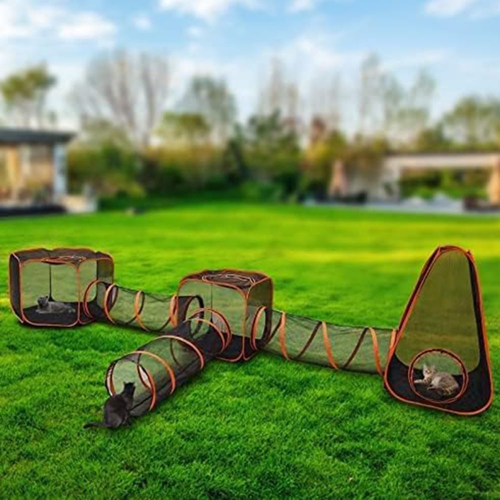 Recintos para gatos al aire libre con túnel, corralito portátil para gatos, conejos, hurones y animales pequeños, tienda de campaña para interiores y exteriores