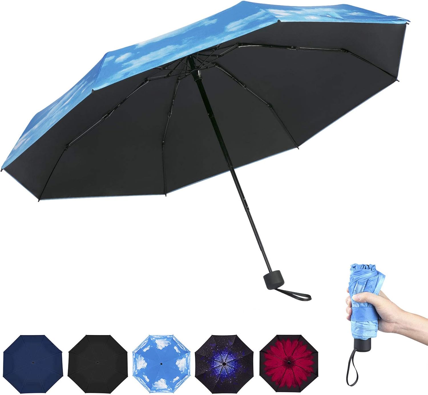 Travel Umbrella - Compact Umbrella 8 Ribs Portable Sun&Rain Lightweight Windproof Umbrella with 95% UV Protection for Men Women Kids