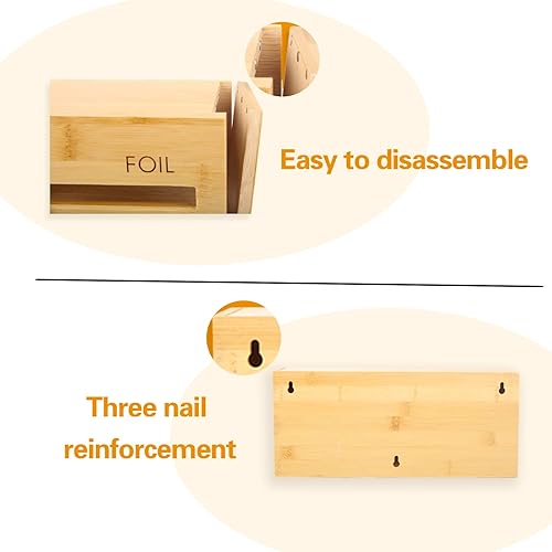 Miniatura 5 de MHOME Dispensador de papel de aluminio y plástico 2 en 1 con cortador, envoltura de plástico, papel de aluminio, papel de cera, organizador del