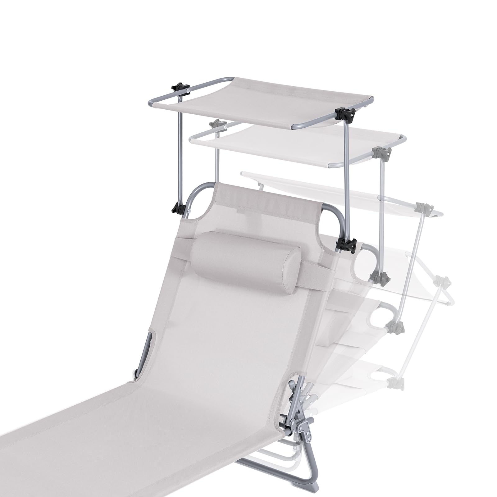 SoBuy Sdraio da Giardino Reclinabile Lettino Prendisole Pieghevole con Cuscino Tasca Laterale e Parasole Sedia Sdraio da Esterno per Patio Campeggio Spiaggia Beige 155x56x81cm OGS48-MI