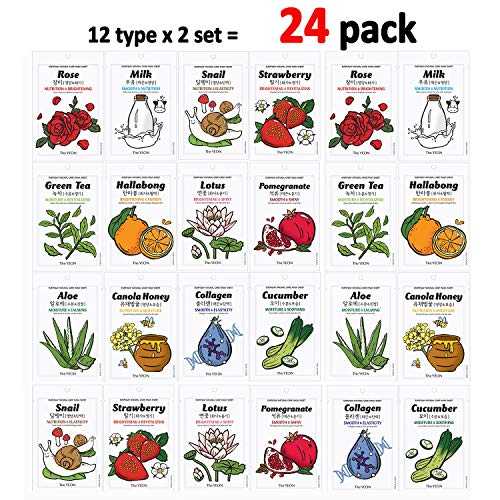 Korean Skin Care Face mask Sheets The YEON Pack of 24- Everyday Natural Care Essence Mask Sheet