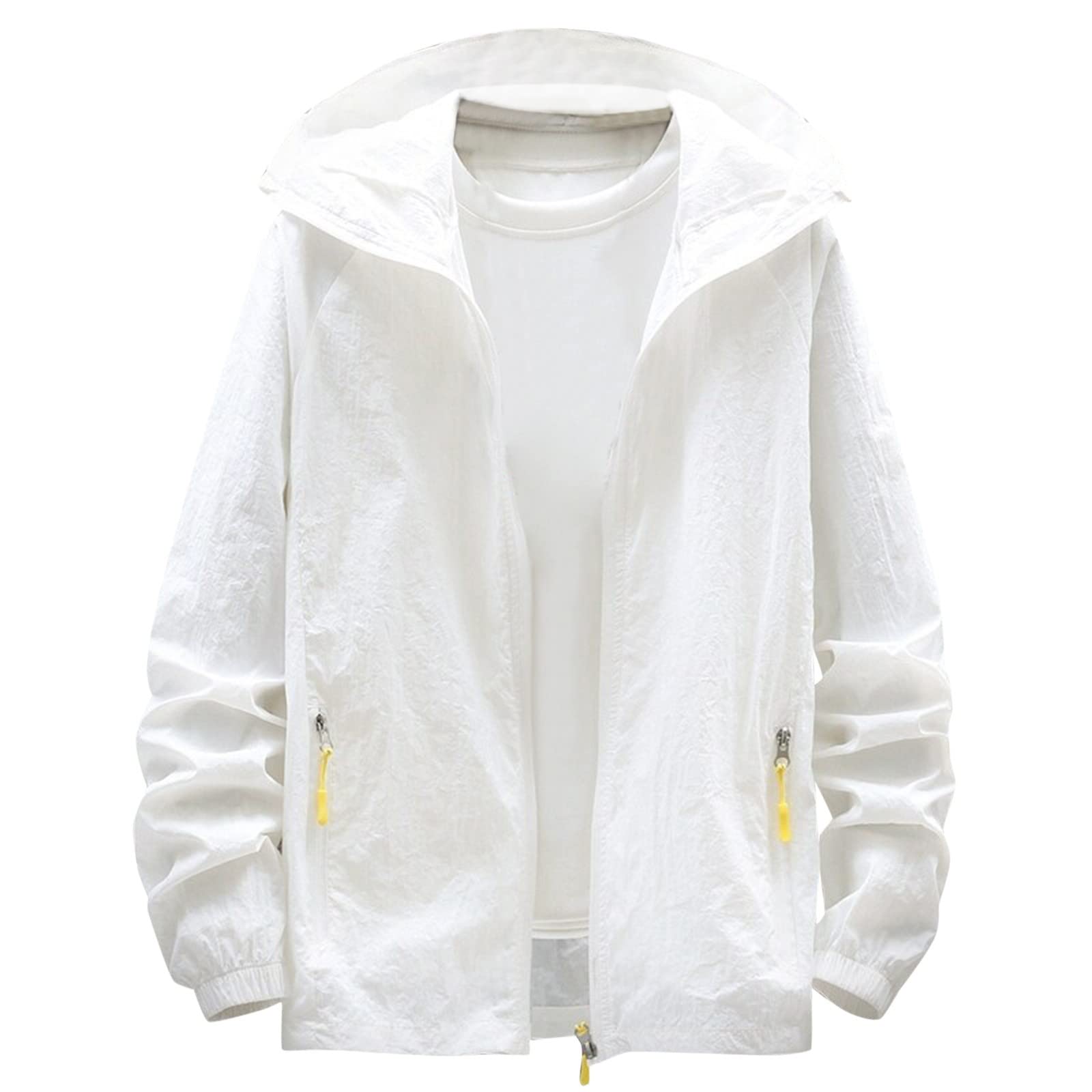 CocilaBuy British Day Deals Male Spring And Summer Ice Silk Thin Long Sleeved Zipper Hooded Solid Color Jacket Cotton Winter Coat Black Denim Jacket Mens 3Xl Trenchcoat Men Leat Clearance Bargains