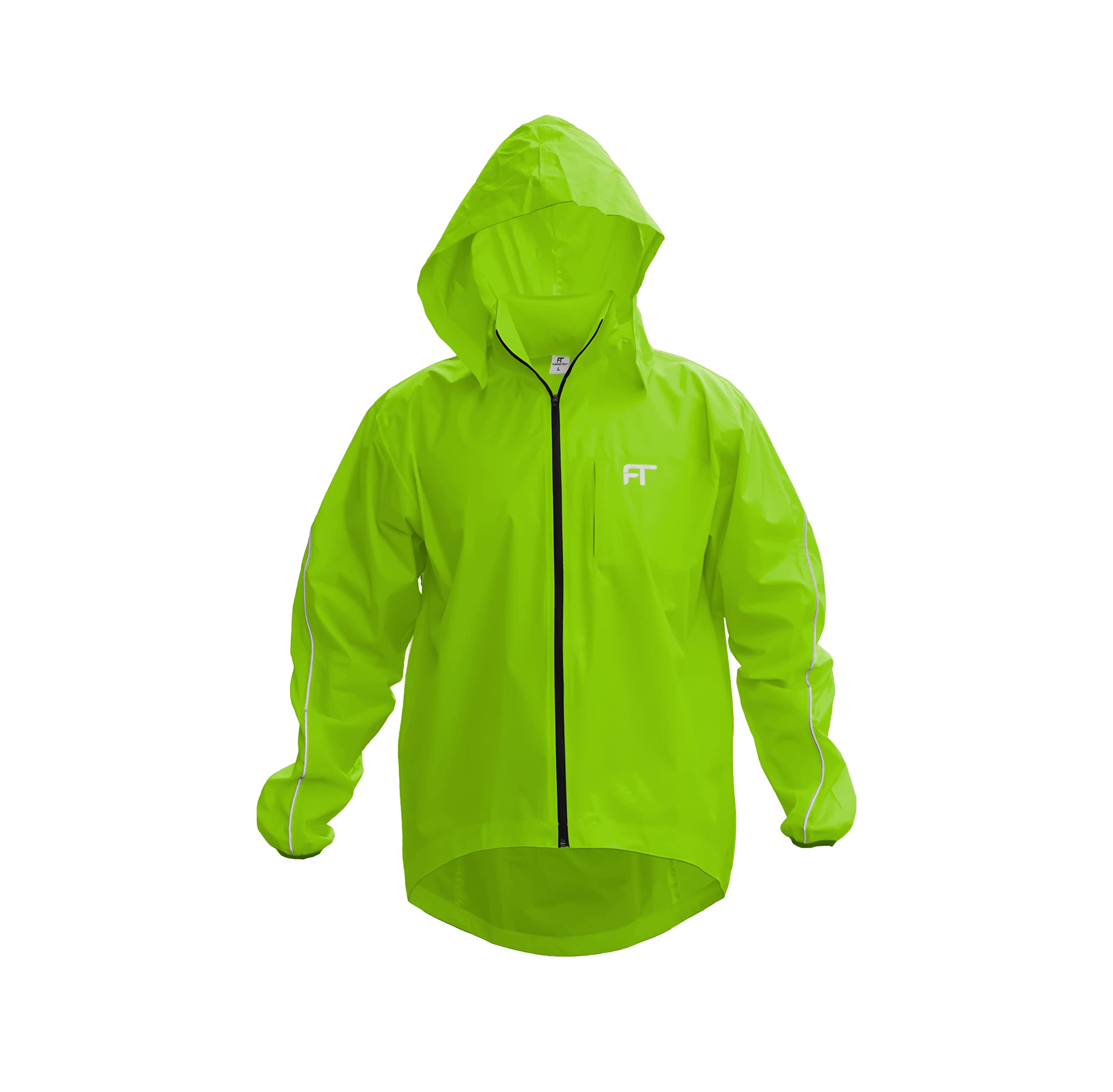 Fashion Track Giacca da ciclismo leggera impermeabile da uomo con cappuccio rimovibile, alta visibilità, unisex, antivento, riflettente, con 2 tasche interne e 1 tasca