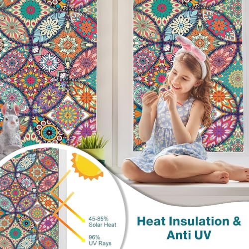 Image of Premium Vinyl Privacy Mandala Window Glass Sticker (16x72 Inch) - Self-Adhesive Film Decorative Sheet Tint Wallpaper for Glass Cover Window, Door, Office, Home.| Anti-UV. Multicolor