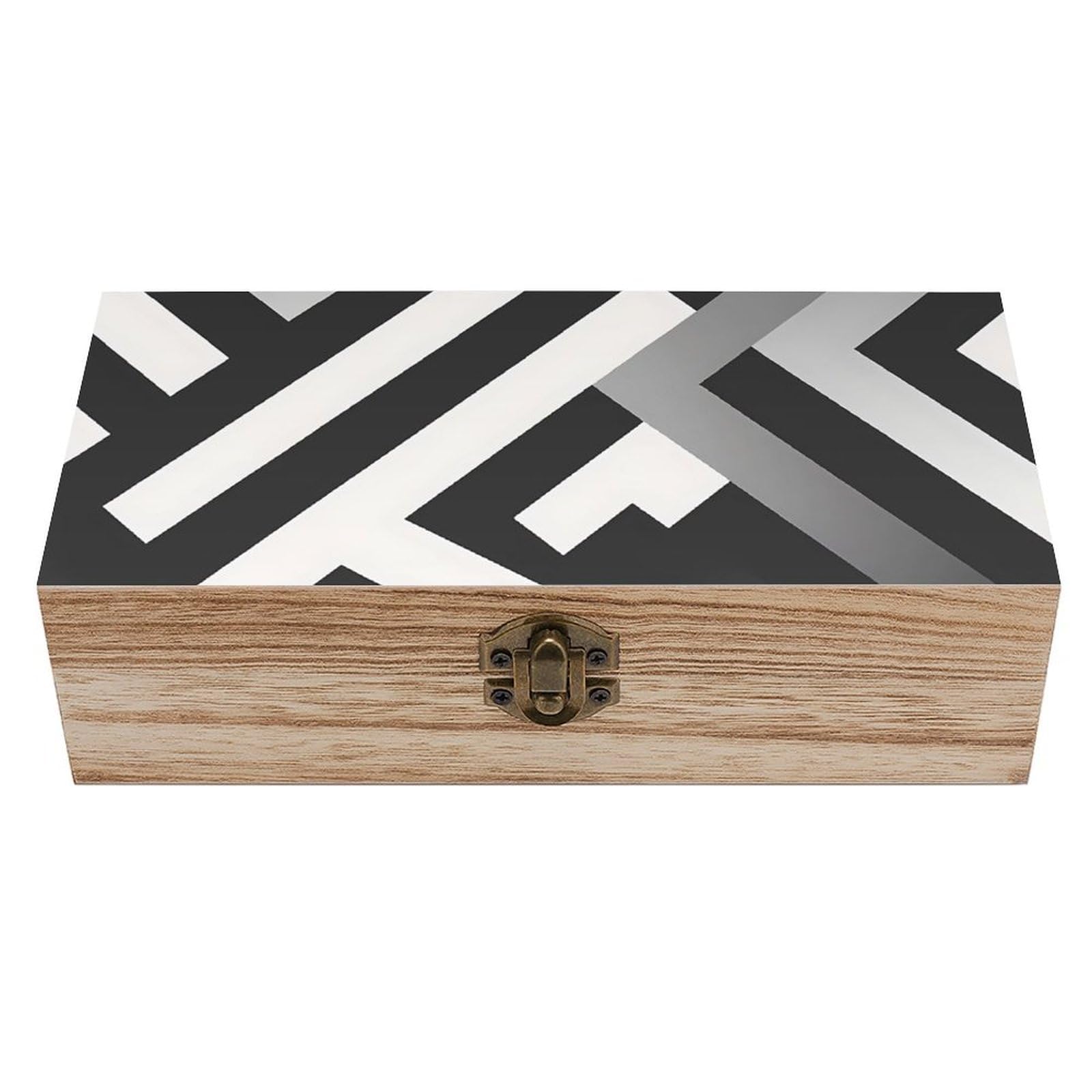 HLBSDM White Grey Gradient Geometric Design Retro Wooden Storage Box Jewelry Art Gift Boxs Decorative Keepsake Boxes
