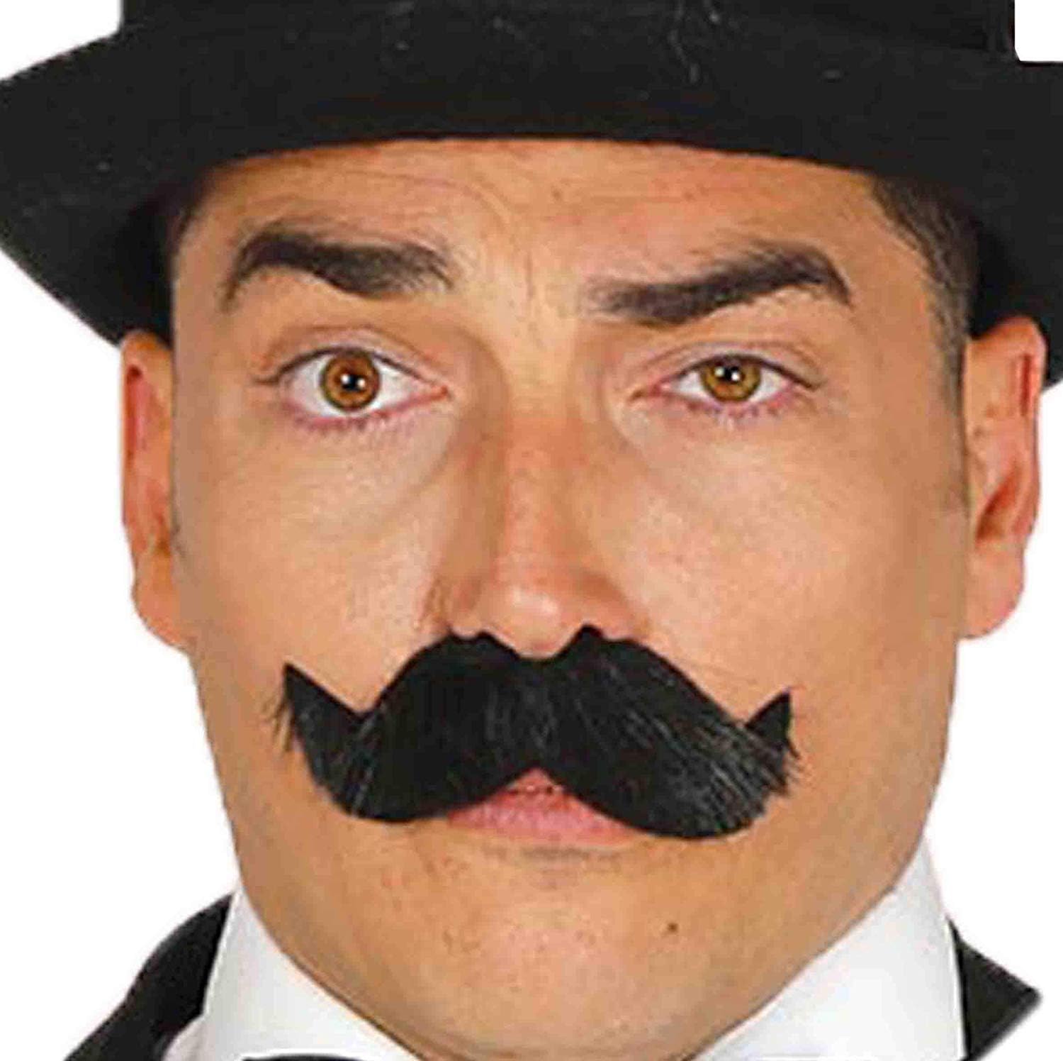 FIESTAS GUIRCA Black Moustache Old Man Dress Up Accessory 1920s 1930s Fake Facial Hair Stick On Self Adhesive Tash (Black)