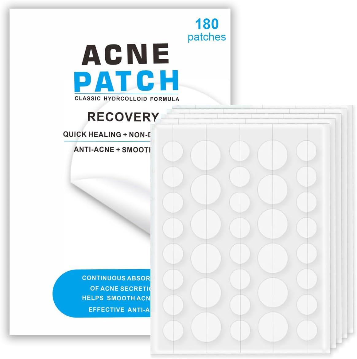 Acne Patches [180 Pcs] - Hydrocolloid Dressing Cover, Effectively Calms & Relieves Acne, Facial Care (12mm&8mm)