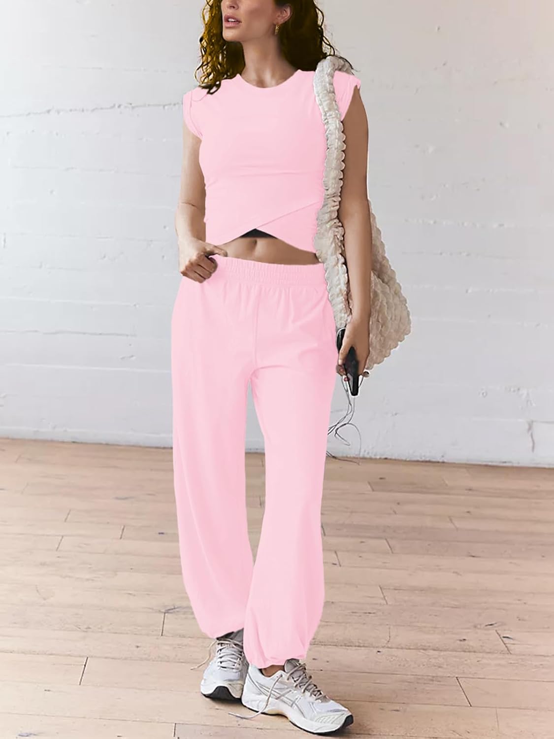 Women 2 Piece Outfit Set Loungewear Cropped Tops and Jogger Sweatpant Matching Set Coordinated Sweatsuit with Pockets - Image 2