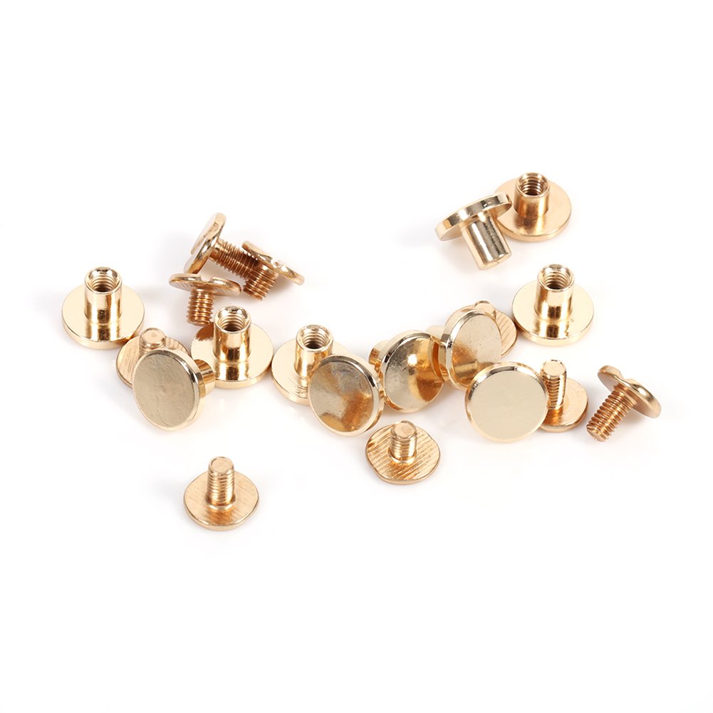Walfront Gold 10-Pack Durable Brass Buttons For Leathercraft, Strong Screw-On Rivets Assorted Sizes 5Mm 6.5Mm 8Mm Diy Belt Bag Strap Hardware Kit