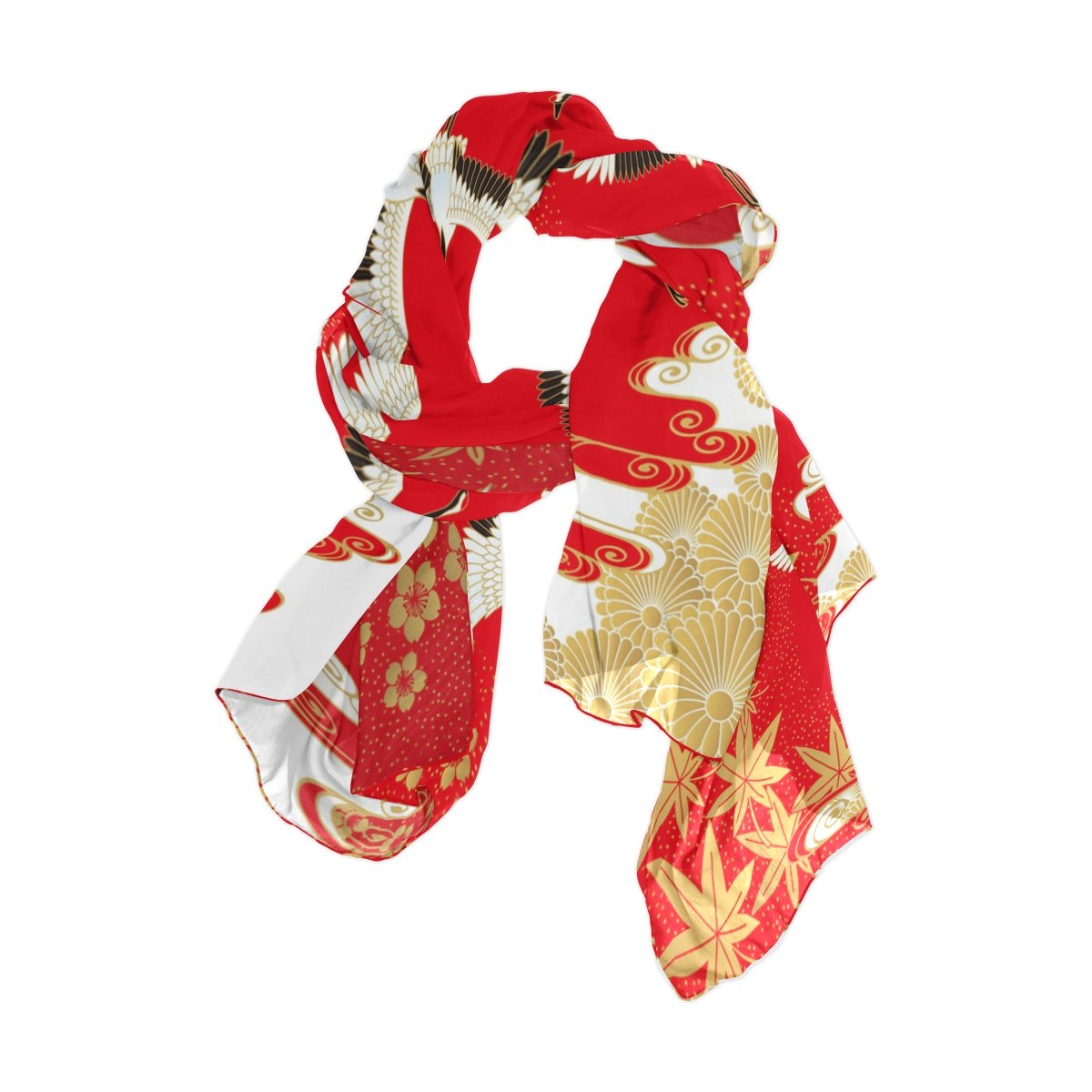 Use7 Fashion Japanese Crane Cherry Blossom Maple Chiffon Long Scarf Shawl Wrap
