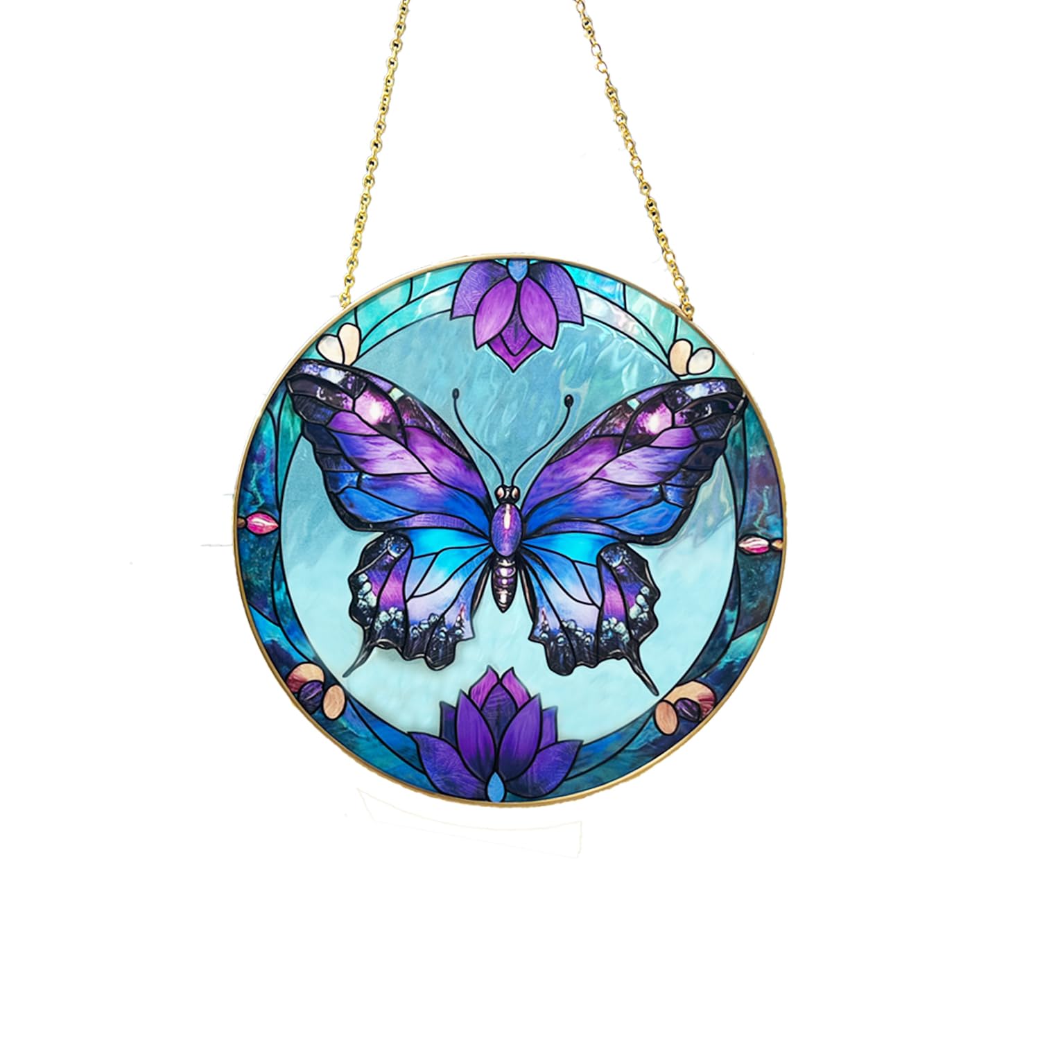 Schmetterling Buntglas Fensterbehang, 19,8 cm, handbemalt, Sonnenfänger, Glasscheibe, Wandkunst, Dekor mit Kette, Schmetterlings-Geschenke für Frauen, Mutter, Oma, Außen- und Innenbereich