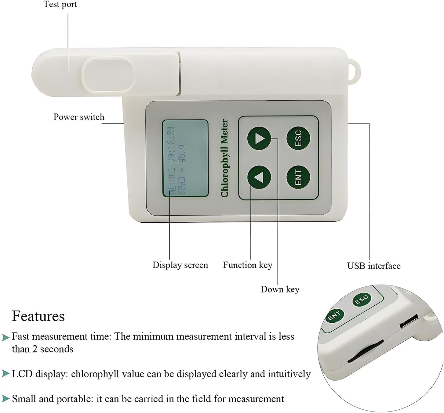 Handheld Chlorophyll Meter for Accurate Spad, for Farmers, Gardeners, and Scientific Research