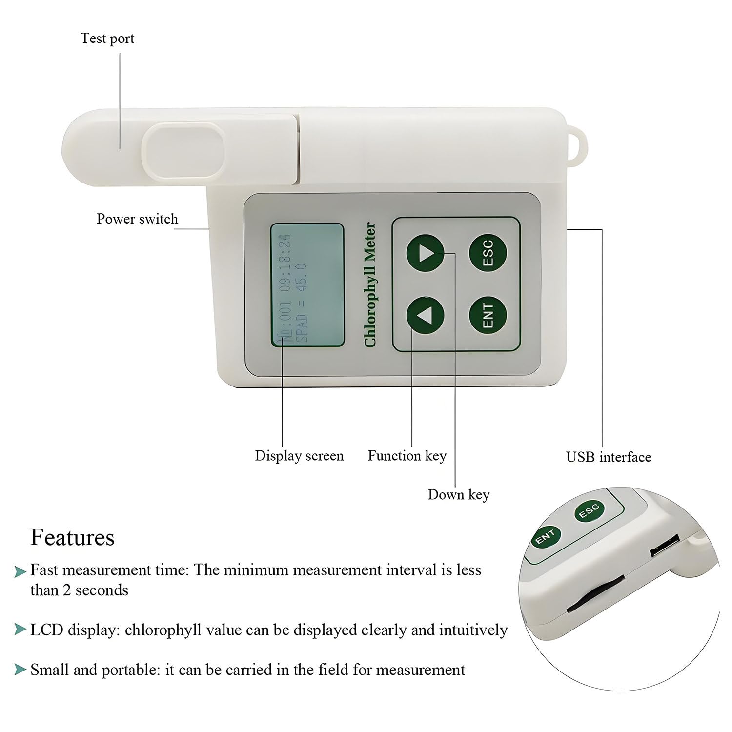 Medidor de clorofila portátil para una medición precisa, Ideal para Agricultores, jardineros e investigadores científicos.