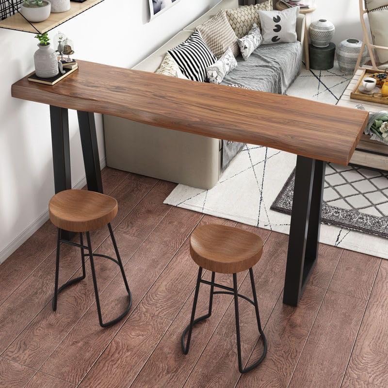 JINGSHIQIAOPL Mesa Alta con Taburetes de Madera Maciza, Mesa Cocina Alta con Estructura Metálica Robusta para Bares Domésticos, Cocinas y Salas de Estar(120cm/47in)