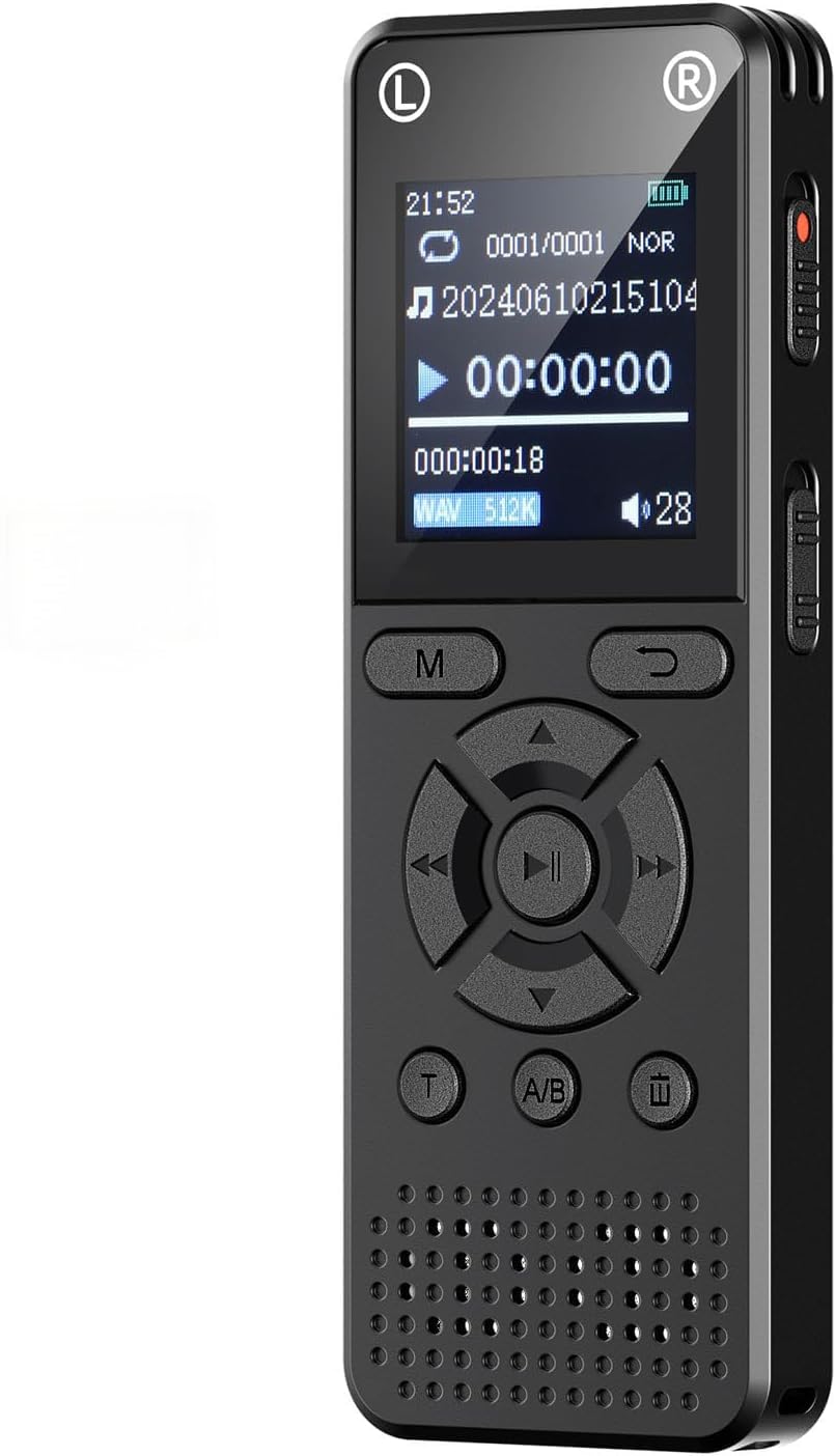 Enregistreur vocal numérique 160 Go avec lecture – Appareil d'enregistrement audio de 9999 heures pour entretiens de conférence, 3072 Kpbs HD double micro pour répétition A-B, lecteur MP3