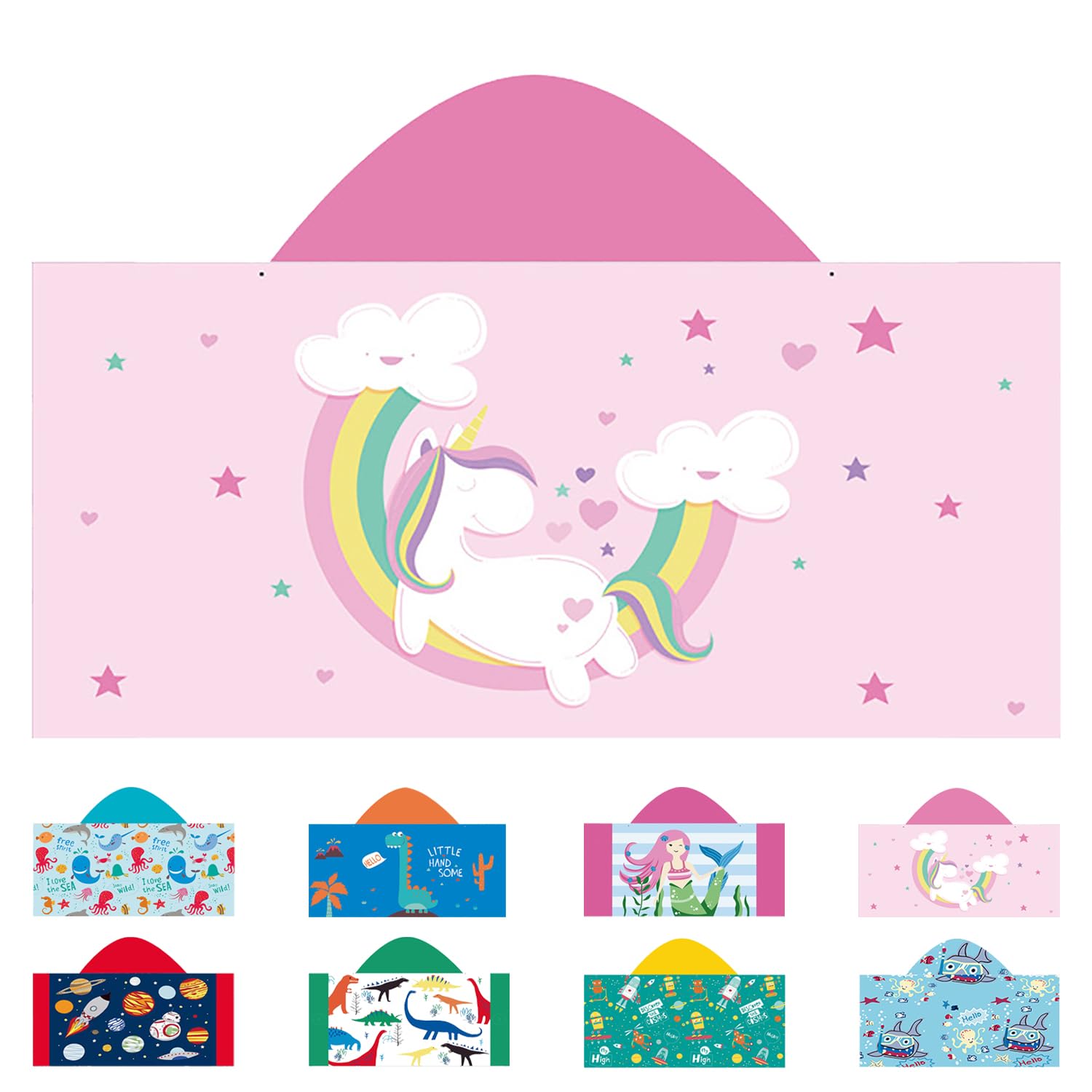 MOUNDHONG Kids Hooded Beach Towel, Microfiber, 24x50 Inch, Rainbow Unicorn