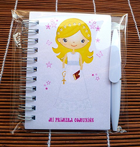 Detalles y Regalos de Comunión Para Invitados Originales - Libretas Niña Rubia con mini bolígrafo para Comuniones - Elegantes y Divertidas- ¡Sus Amiguitos Alucinarán! (15 unidades) Cover