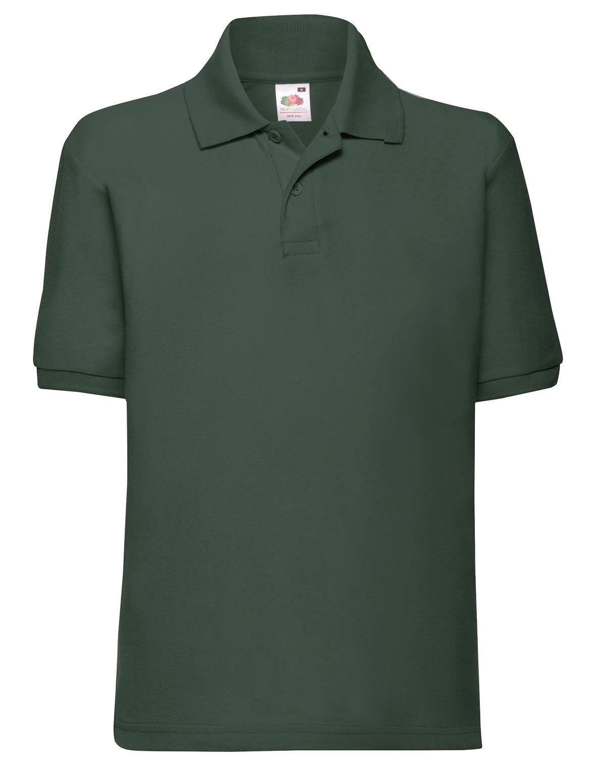 Fruit Of The Loom Unisex Bottle Green Pique Short-Sleeved Polo Shirt In | Size: 12-13 Years