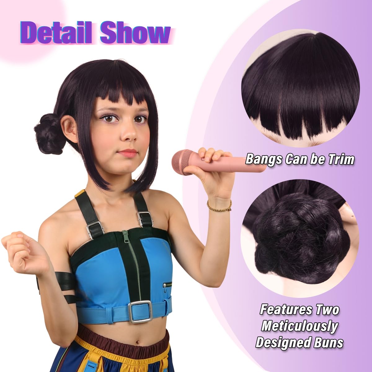 Amazon.com: ColorGround Short Black Purple Cosplay Wig with  display picture 3