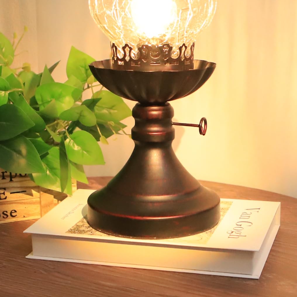Lámpara rústica, lámparas de noche retro, lámpara de granja, lámpara de dormitorio, lámparas para mesita de noche, lámpara de mesa industrial con pantalla de cristal, bombilla incluida